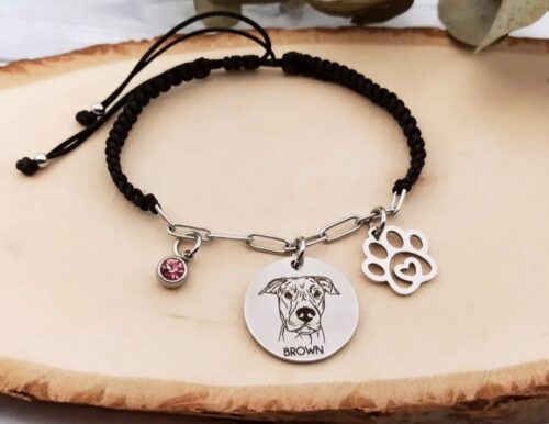 Pulsera de acero inoxidable con nudo macramé, cadena y colgante grabado